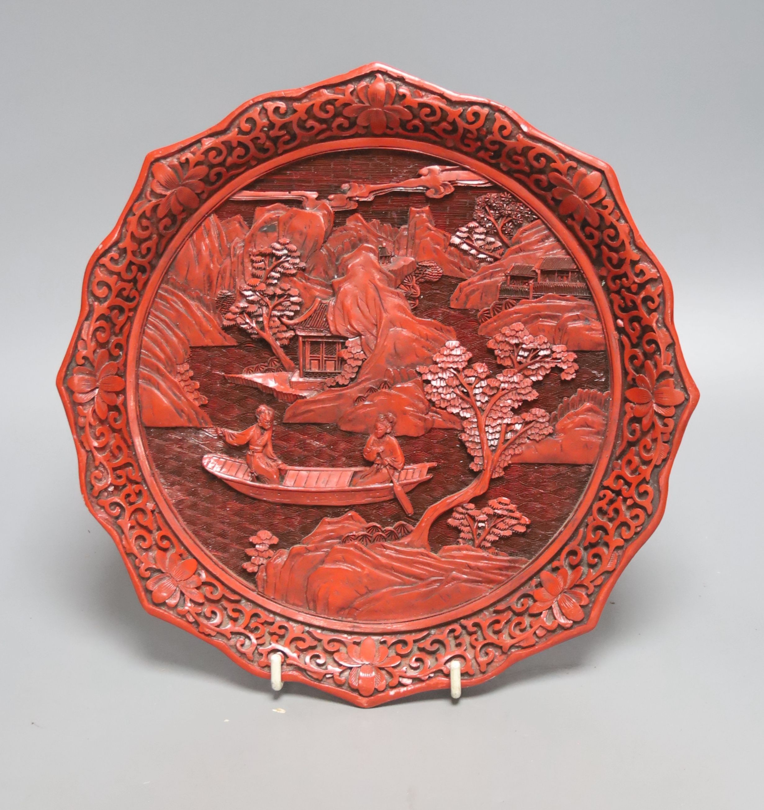 A Chinese composition and lacquer dish, 25cm